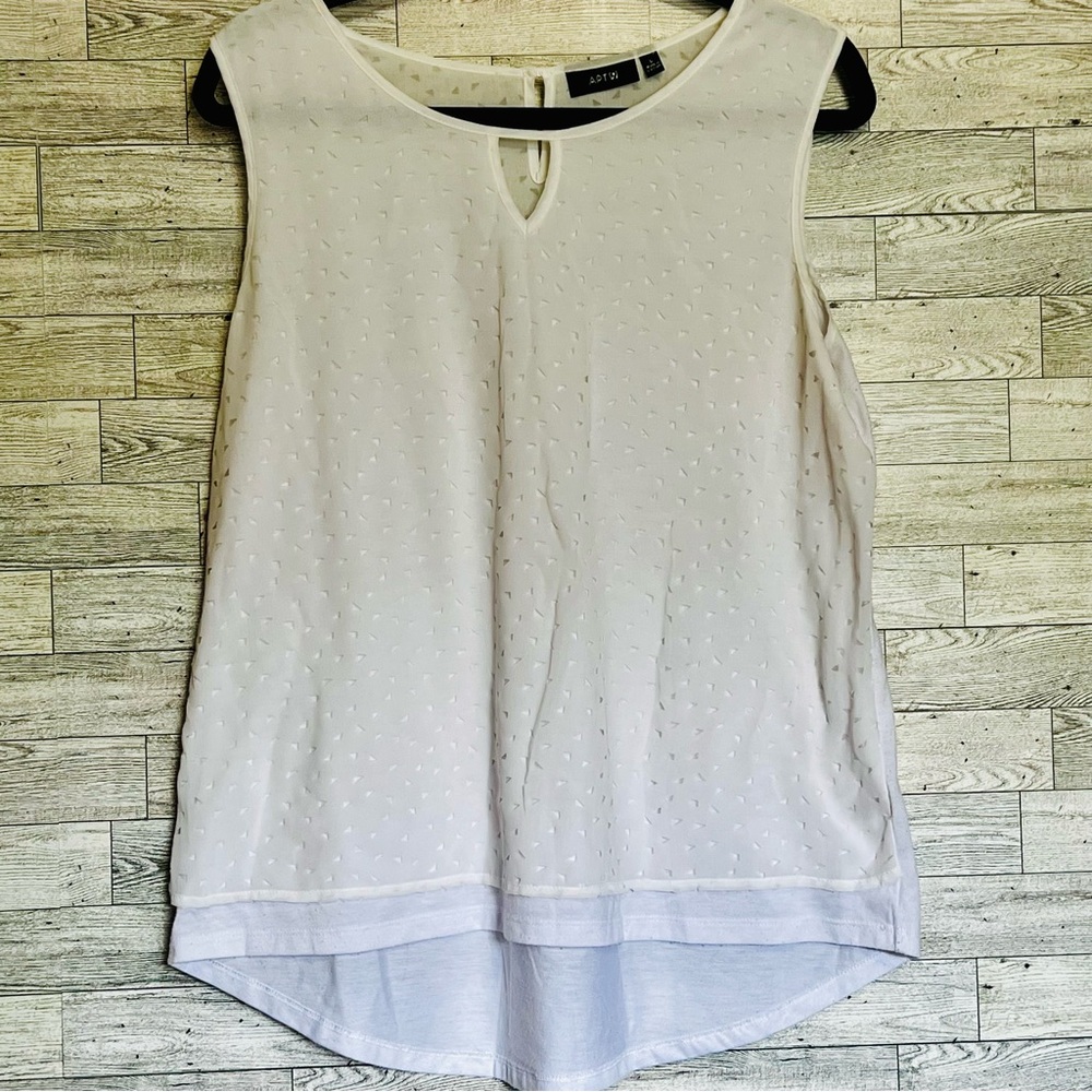 Apt. 9 Womens Blouse White Sleeveless‎ Layered High Low Keyhole Boho Top Large